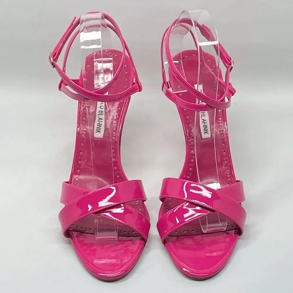 Manolo Blahnik Tormentas 90MM Patent Leather Ankle-Wrap Sandals size 41 - Picture 3 of 12